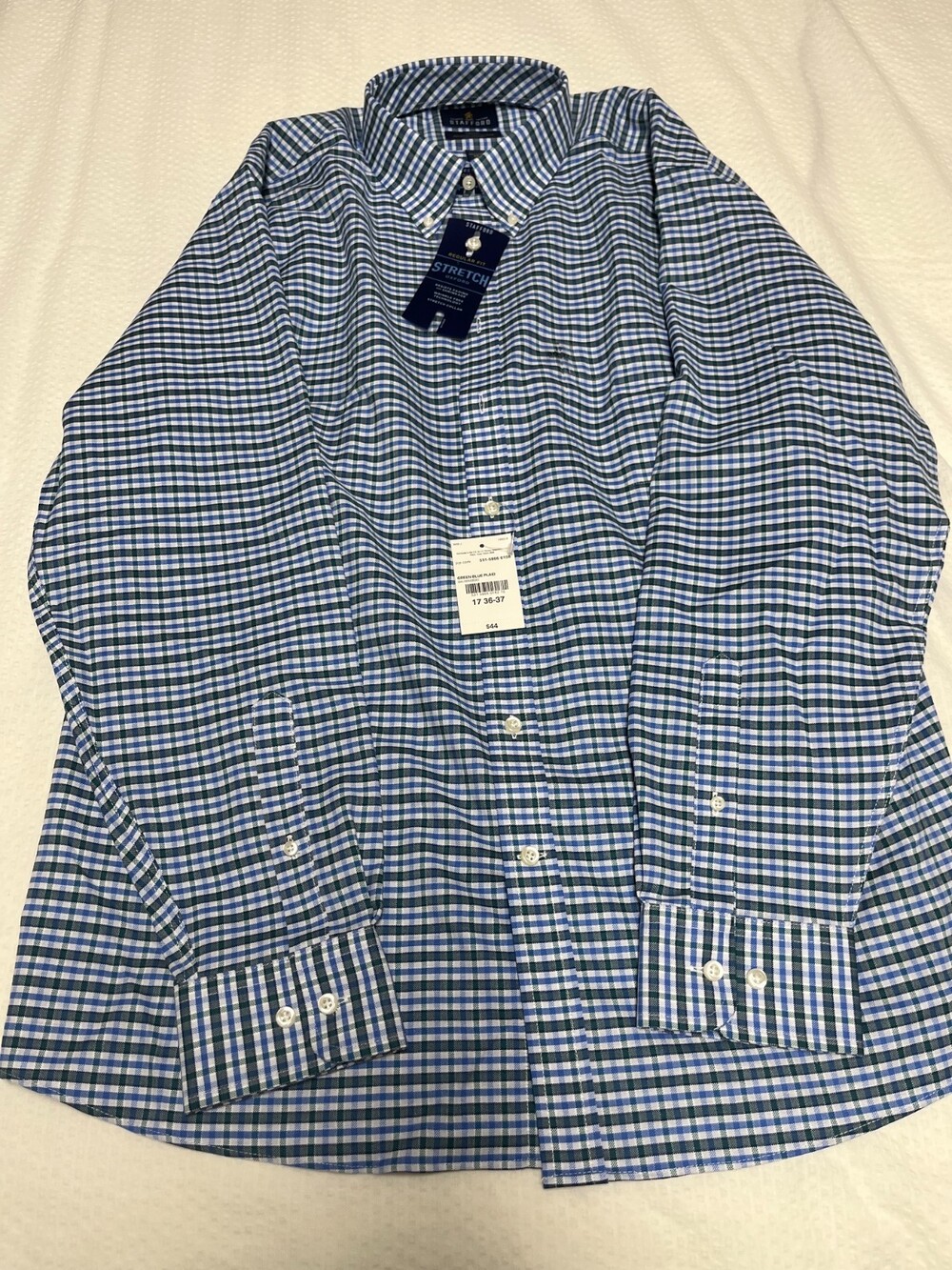 Stafford Men's Long Sleeve Shirt 17-36/37 Regular fit stretch Plaid NWT